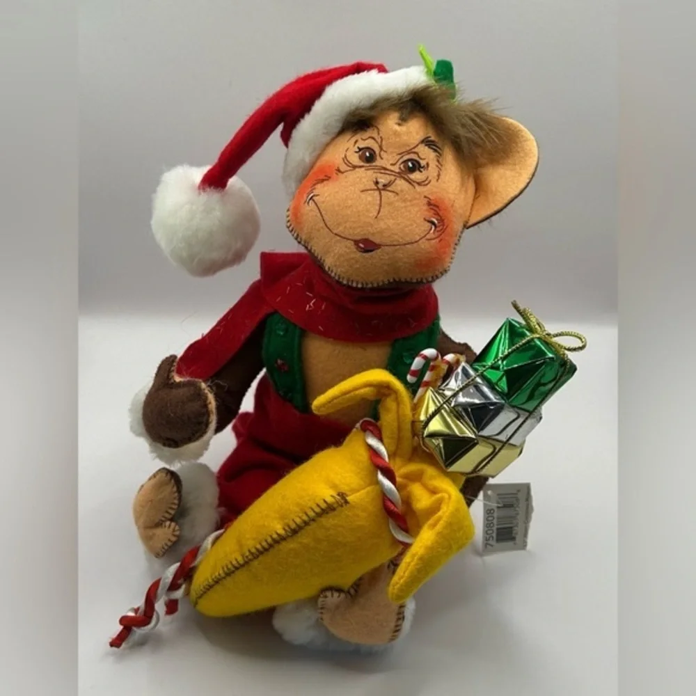 Annalee Merry Christmas Monkey with banana and presents.  No tag, 2008.